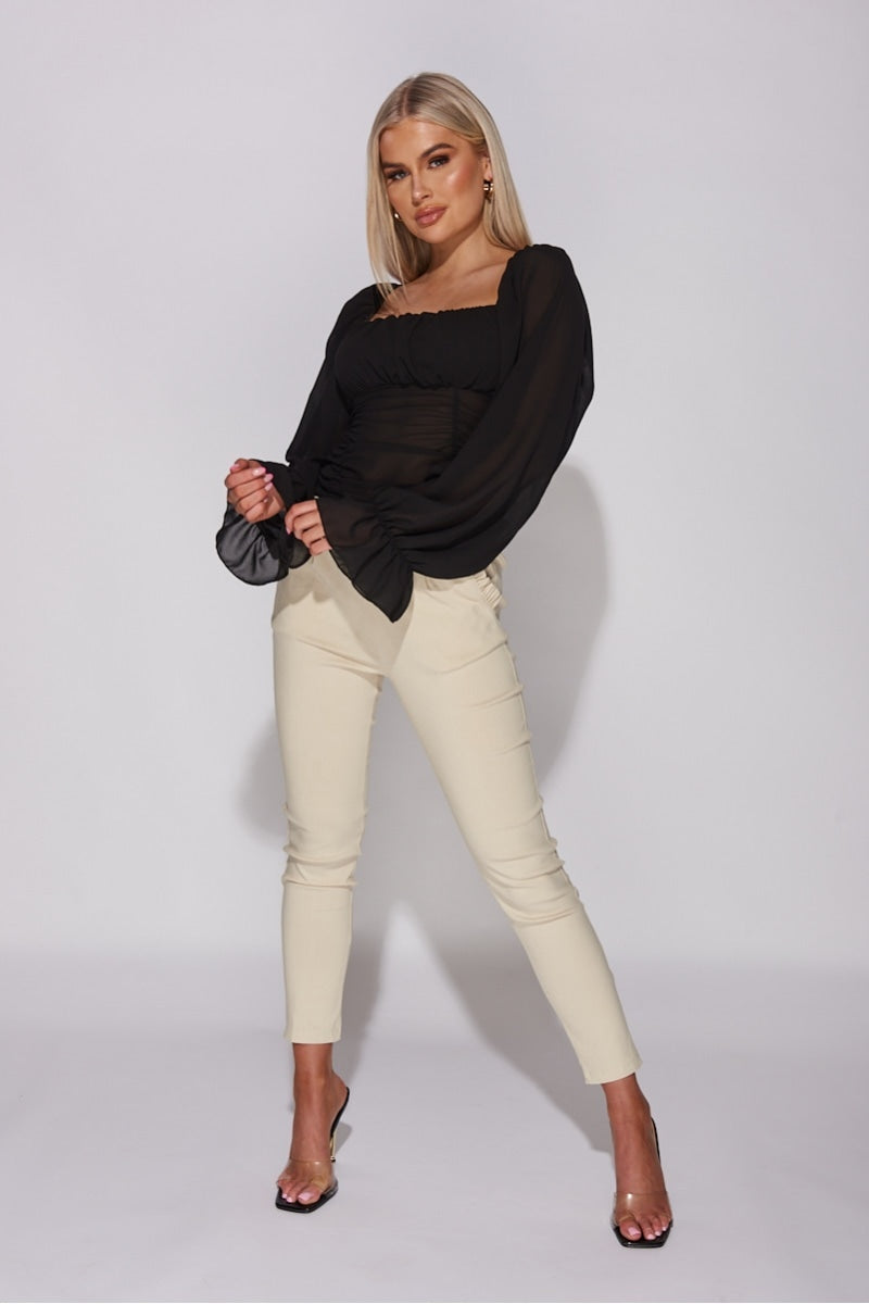 Black ruched ballon sleeve top