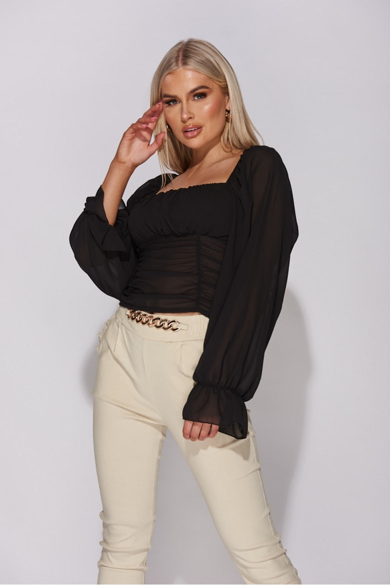 Black ruched ballon sleeve top