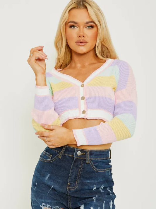 Striped Knitted Cropped Cardigan