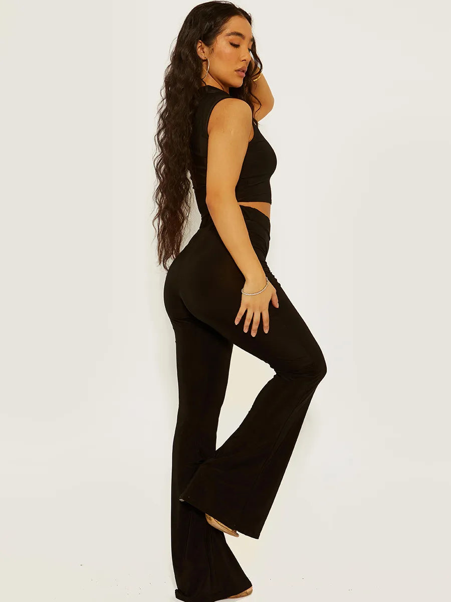 Slinky High Neck Crop Top & Flared Trouser